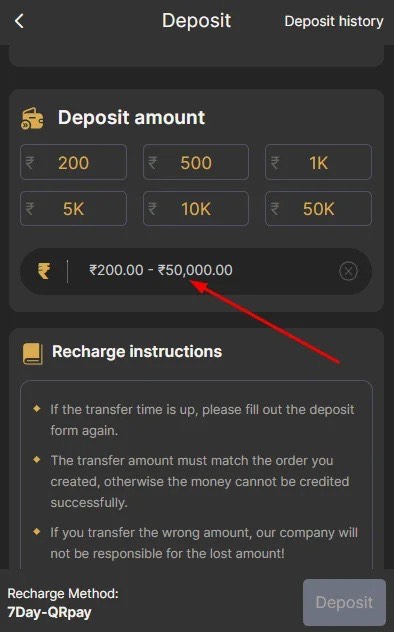 BDG Play Enter Deposit Amount