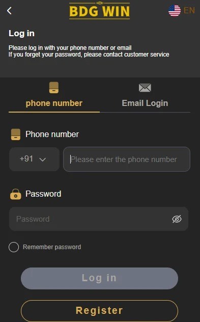 BDG Play Login Page