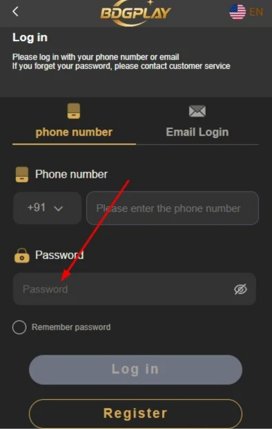 BDG Play Enter Your Password